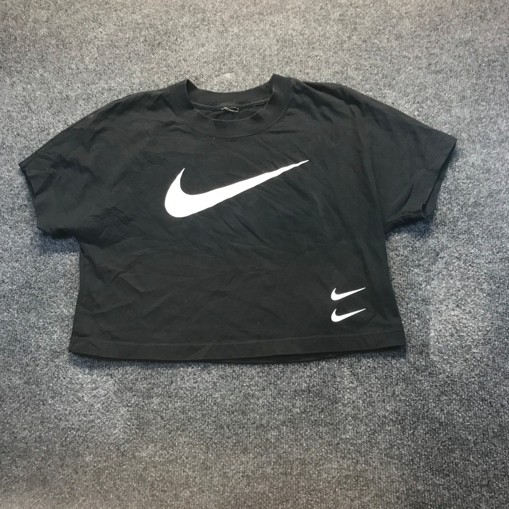 Nike Crop Top Womens Medium Black Excellent Swoosh Logo CJ3764-010 Short Sleeve